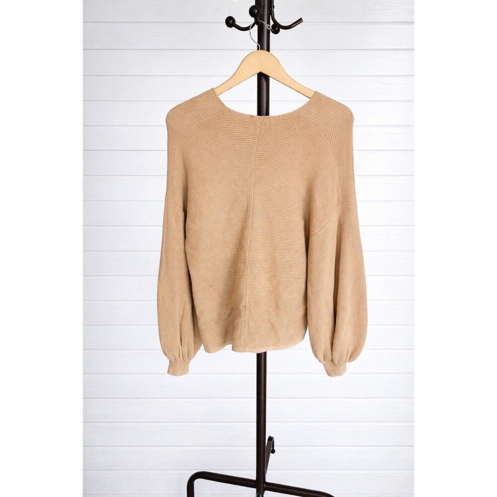 1.State V-Neck Long puff Sleeve Sweater Tan  L - Picture 2 of 7